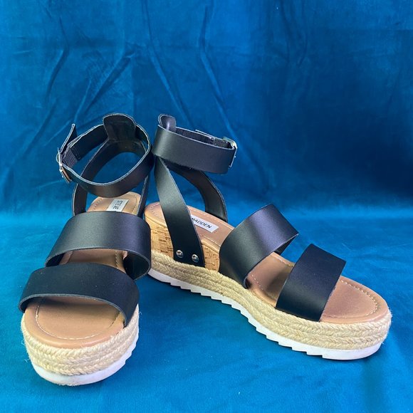 Steve Madden Janica Platform Espadrille Sandal Black/Tan - Picture 9 of 11